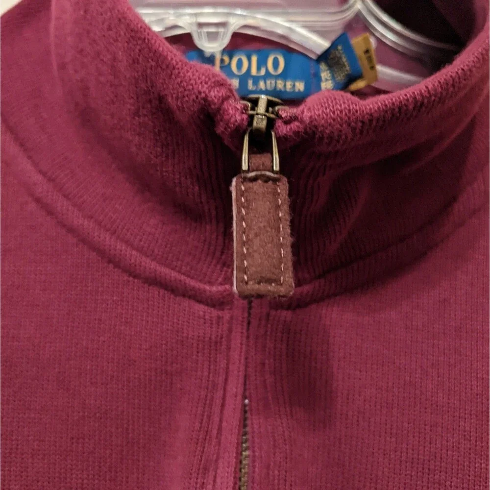 POLO RALPH LAUREN Men Quarter Zip Cotton Knit Shirt Maroon XL